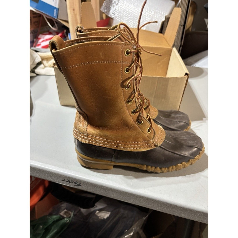 LL Bean Women's 7 Duck Boots Brown Leather 8" Insulated Gore-Tex Sz 6 USA